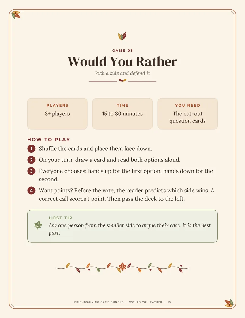 Preview of the Friendsgiving Would You Rather printable