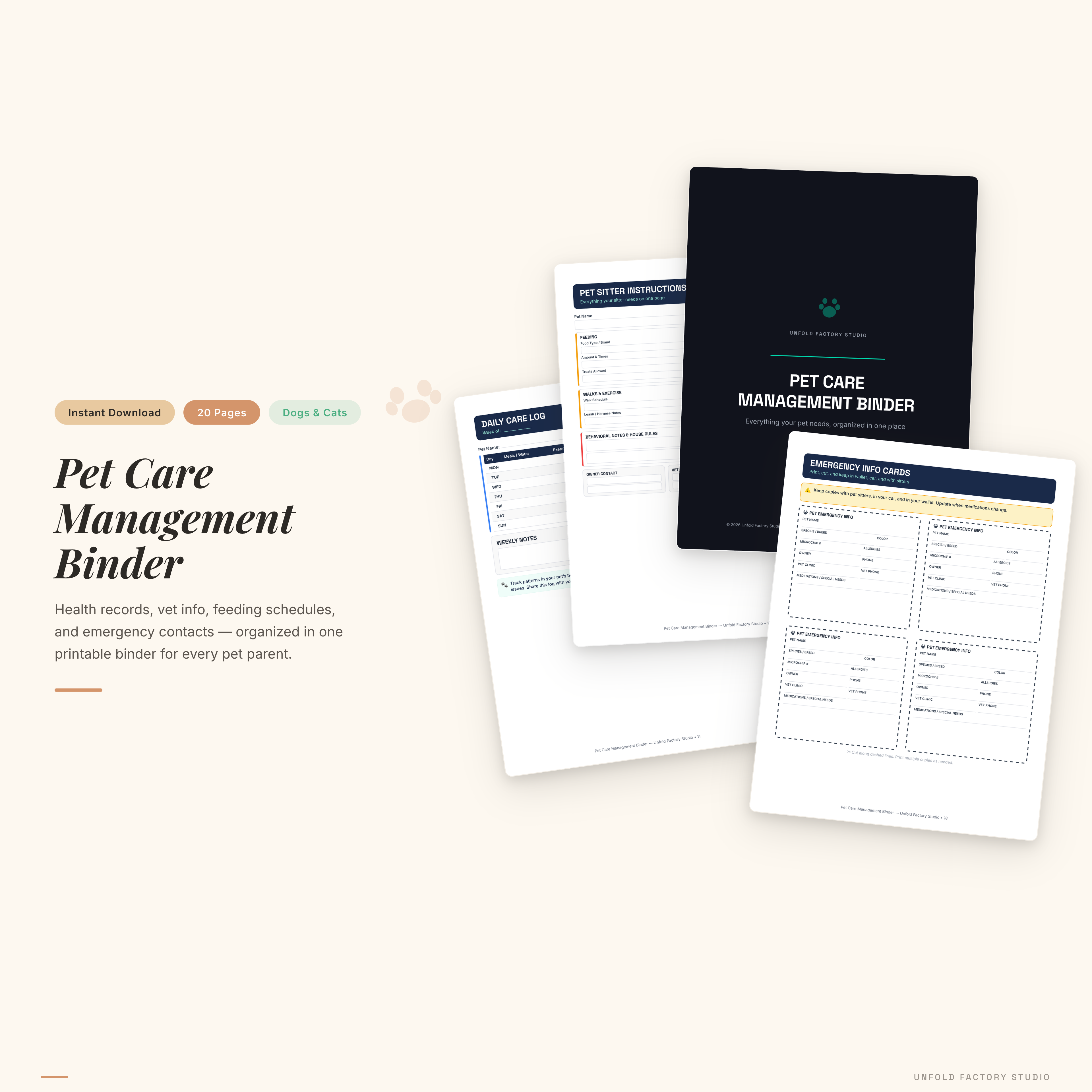 Pet Care Management Binder