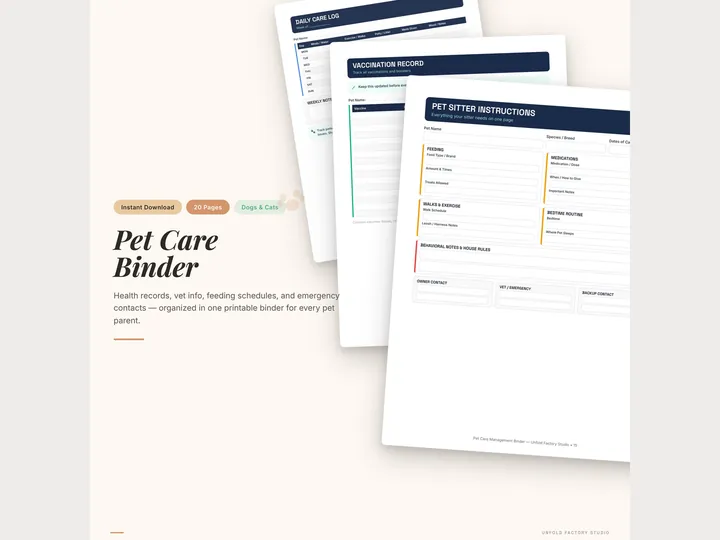 Pet Care Management Binder